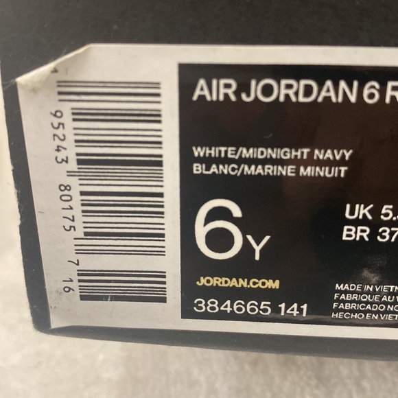 Air Jordan 6 Retro (GS) White/Midnight Navy - Size 6Y - Picture 11 of 12